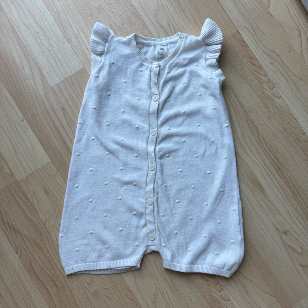 H&M Flutter Sleeve White Button-Up Baby Romper